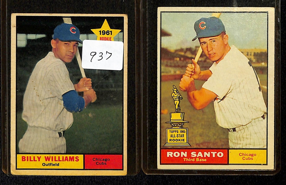 Lot of (65) 1961 Topps Baseball Cards w. Billy Williams & Ron Santo Rookie Cards