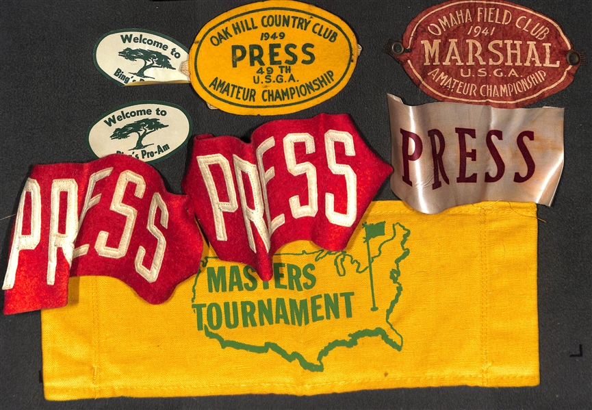 Lot of (30) 1960s Football Mini Pennants & (8) Vintage Felt/Fabric Arm Band Press Passes