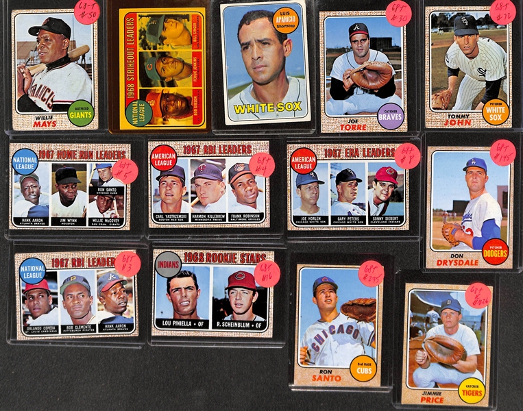 Lot of (18) Mostly 1968 Topps Baseball Cards w. (2) Willie Mays, Yastrzemski, and Others 