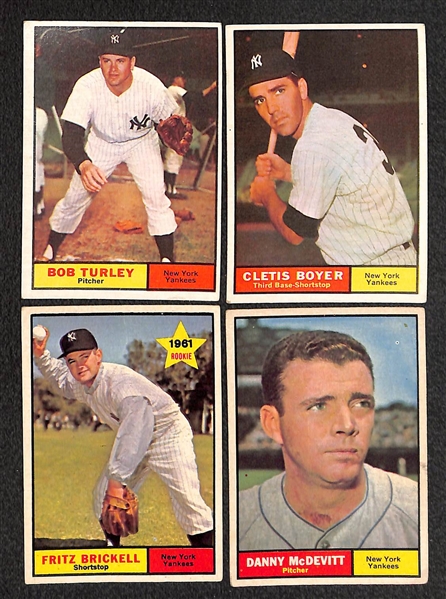 Lot of (27) 1961 Topps Yankee Cards w. Mickey Mantle & Roger Maris 