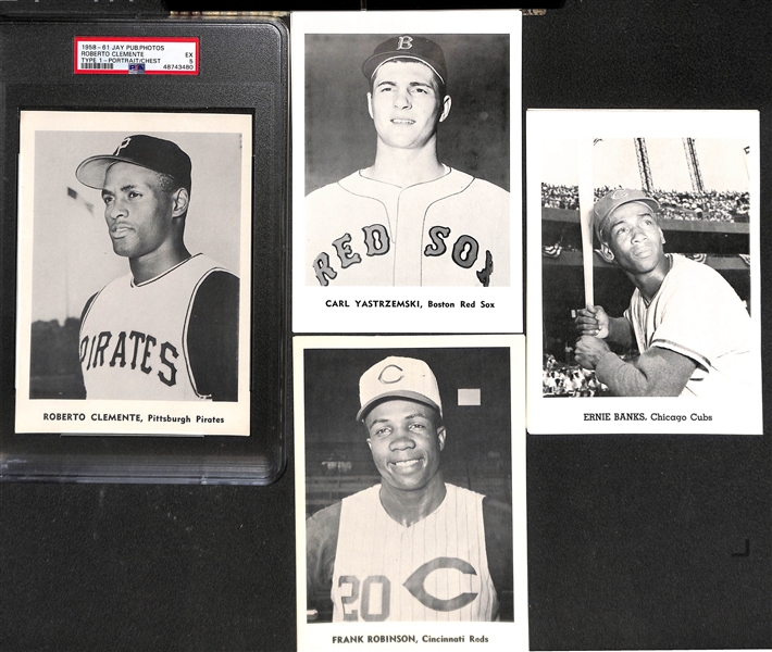 (33) 1958-61 Jay Publishing Photos w. Roberto Clemente (PSA 5) & 32 Ungraded w. Banks, Yaz, F. Robinson