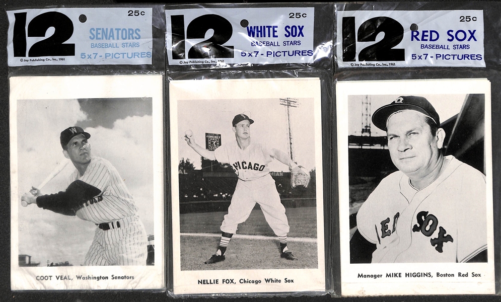 (11) 1958-61 Jay Publishing Photo Team Sets in Original Bags (12 Photos Per Bag) - Cardinals, Phillies, Dodgers, Senators, White Sox, A's, (2) Red Sox, Pirates, Orioles, Indians, 