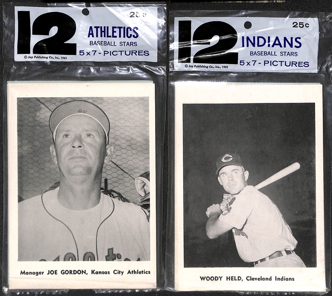 (11) 1958-61 Jay Publishing Photo Team Sets in Original Bags (12 Photos Per Bag) - Cardinals, Phillies, Dodgers, Senators, White Sox, A's, (2) Red Sox, Pirates, Orioles, Indians, 