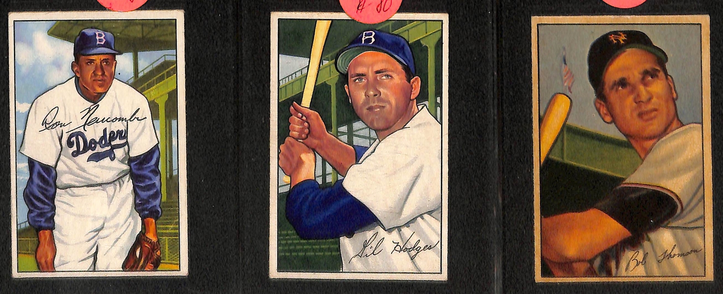 Lot of (57) 1952 Bowman Baseball Cards (Many VG-EX+) w. Duke Snider, Feller, Reese, Durocher, Thomson, Hodges, Newcombe, Mize, + 