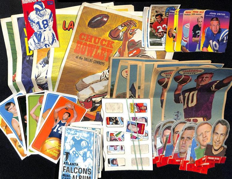Assorted Football Lot of Topps Insert Cards from Late 1960s - Early 1970s w. 1968 Topps Posters (Starr/Unitas/Hayes/Tarkenton)
