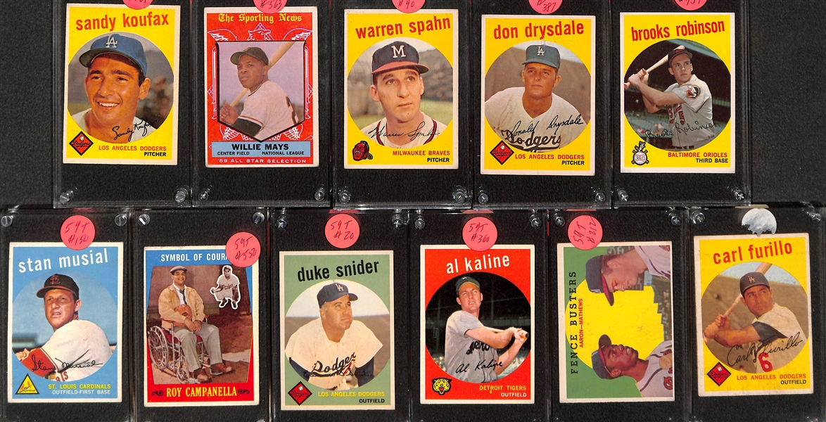 Lot of (25+) 1959 Topps Baseball Cards w. Clemente, Mays, Koufax, Musial and Others