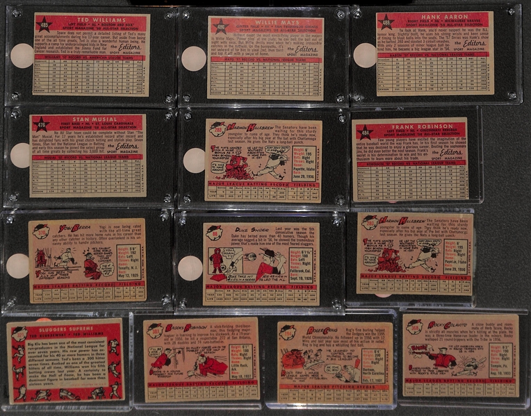 Lot of (20+) 1958 Topps Baseball Stars w. Ted Williams, Willie Mays, Hank Aaron, Stan Musial and Others