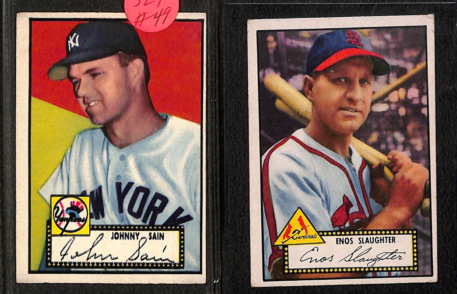 Lot of (10) 1952 Topps Baseball w. (2) Al Rosen, Enos Slaughter, Dom DiMaggio and Others