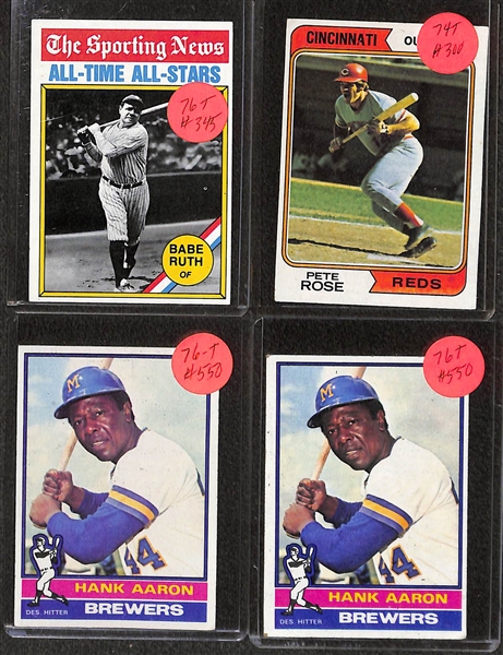 Lot of (65+) 1970s Topps Baseball Cards w. Pete Rose, Willie Mays, Carlton Fisk, Nolan Ryan, Roberto Clemente, and Many More