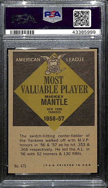1961 Topps Mickey Mantle MVP # 475 Graded PSA 6