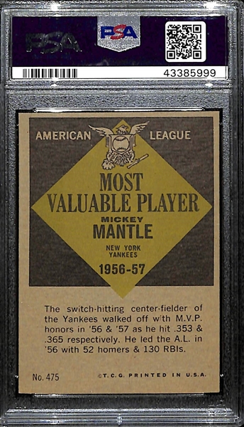 1961 Topps Mickey Mantle MVP # 475 Graded PSA 6