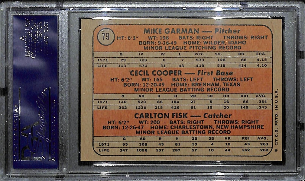 1972 Topps Carlton Fisk Signed Rookie Card - PSA/DNA Slabbed