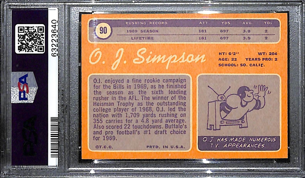 1970 Topps O.J. Simpson # 90 Rookie Card Graded  PSA 7