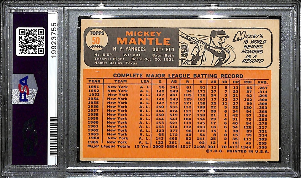 1966 Topps Mickey Mantle #50 Graded PSA 2 (GD)