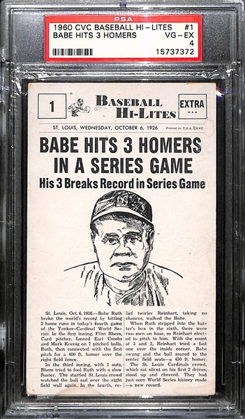 1960 CVC Baseball H-Lites Babe Ruth (Card #1 in the Set) Graded PSA 4 VG-EX