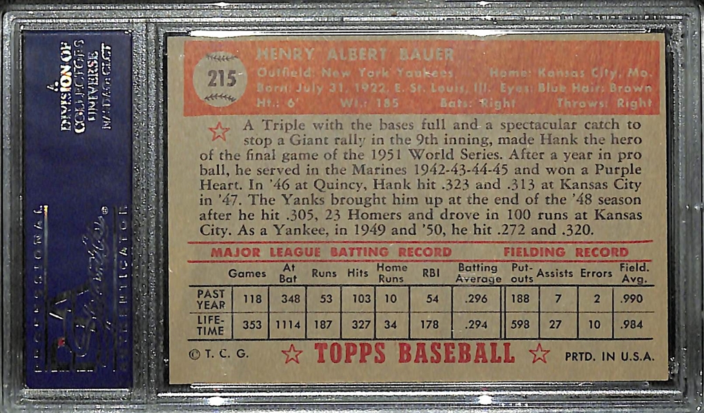 1952 Topps Hank Bauer Pack Fresh Card Graded PSA 9(OC)! Rarely Seen Mint 1952 Topps Card! Yankees Great!