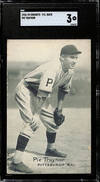 1926-29 Exhibits Pie Traynor (HOF - Pittsburgh Pirates) Postcard Back Graded SGC 3