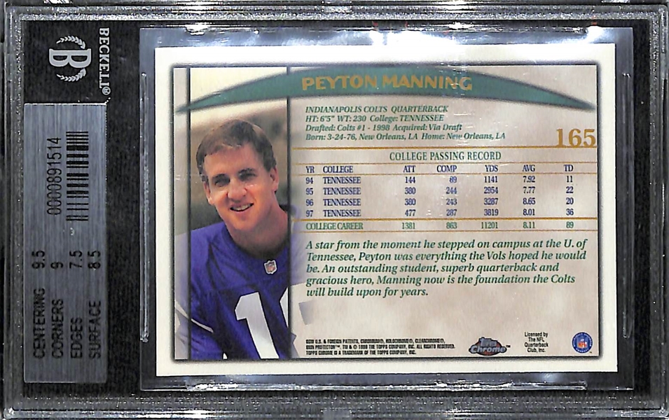 1998 Topps Chrome #165 Peyton Manning Rookie Card Graded BGS 8.5