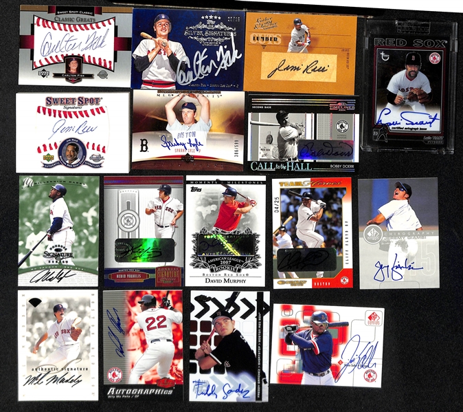 Lot of (16) Autographed Baseball Cards w. Carlton Fisk, Jim Rice, Bobby Doerr and Others
