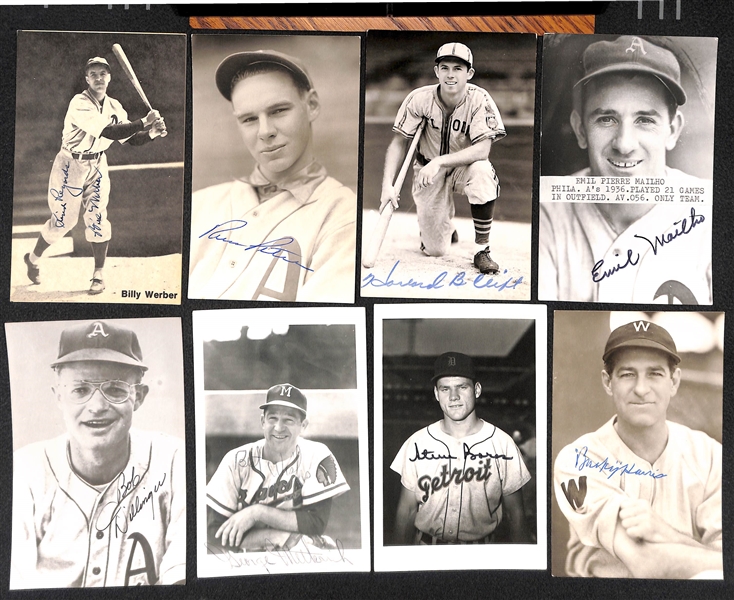 Lot of (22) Autographed Baseball Mostly Post Cards w. Joe Medwick, Lyons, Hubbell, Averill, Ruffing and Others (JSA Auction Letter)