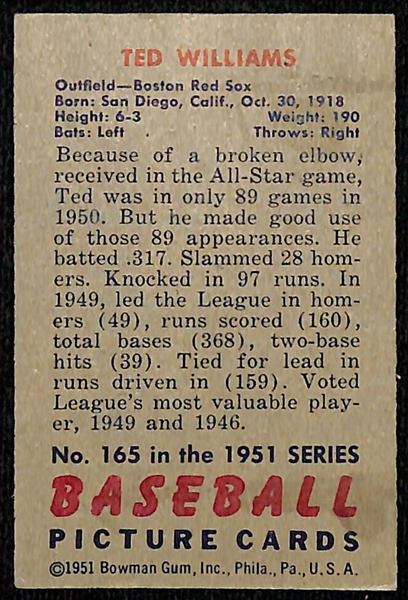 1951 Bowman Baseball Ted Williams # 165