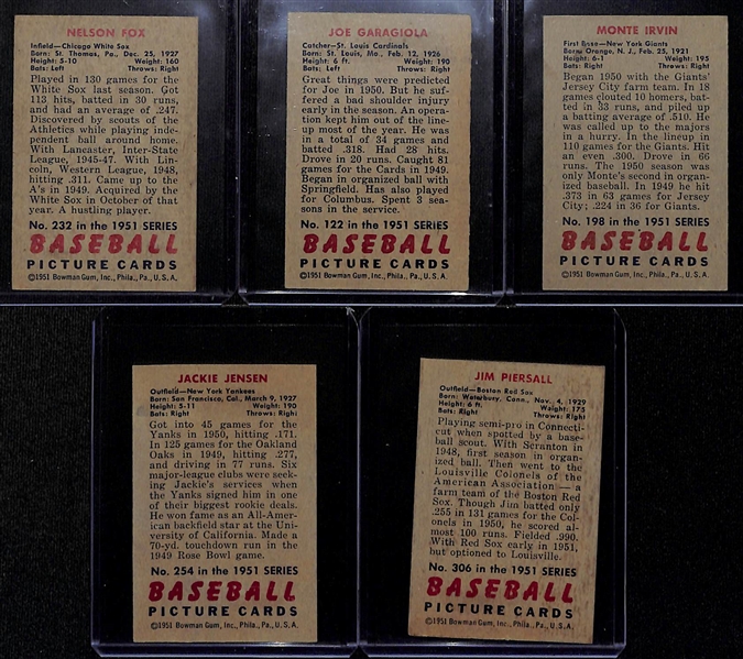 Lot of (5) 1951 Bowman Baseball Rookie Cards w. Nellie Fox