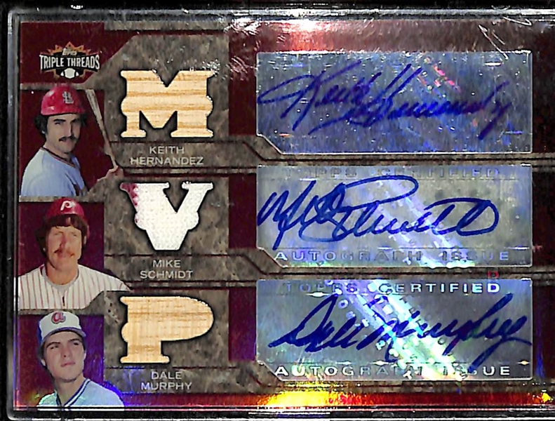 2008 Topps Triple Threads Triple Autograph & Relic - Mike Schmidt, Dale Murphy, Keith Hernandez #ed 9/36