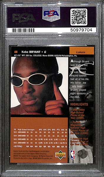 1996-95 Upper Deck Kobe Bryant Rookie Card #58 Graded PSA 9 Mint