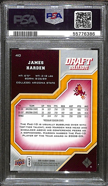 2009-10 Upper Deck UD Draft James Harden Rookie Card #40 Graded PSA 10 Gem Mint!