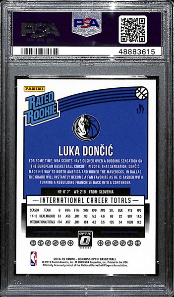2018-19 Panini Donruss Optic Luka Doncic Rookie Card #177 Graded PSA 10 Gem Mint! Chrome-Style! 
