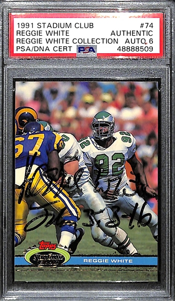 Autographed 1991 Stadium Club Reggie White Philadelphia Eagles Card - From Reggie White's Personal Collection (Noted on PSA/DNA Slab) 