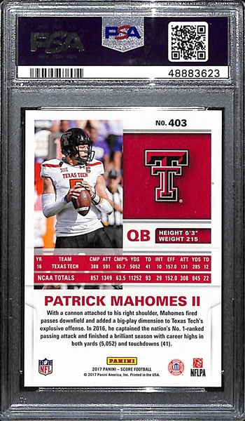 2017 Panini Score Patrick Mahomes Rookie Card #403 Graded PSA 10 Gem Mint!