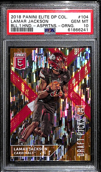 2018 Lamar Jackson Rookie Lot - Elite Aspirations Orange PSA 10 & Panini Prizm #212 PSA 9