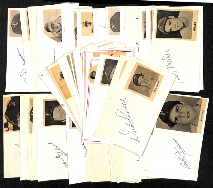 Lot of (70+) Baseball Mostly Phillies Autographed Index Cards w. (2) Dick Farrell, Jim Konstanty, Robin Roberts, John Calison, Jack Stanford, Roy Sievers and Others (JSA Auction Letter)
