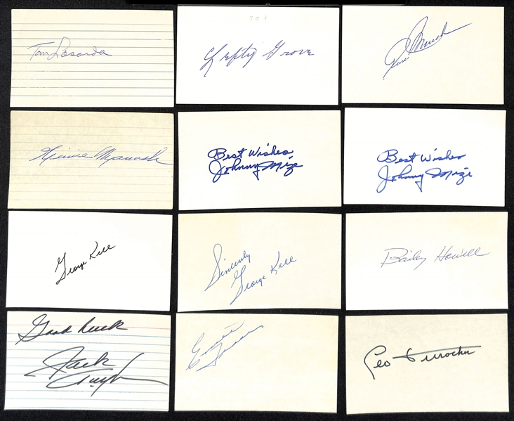 Lot of (160+) Sports (Mostly Baseball) Autographed Index Cards w. Tom Lasorda, Lefty Grove, Heinie Manush, Johnny Mize and Others (JSA Auction Letter)