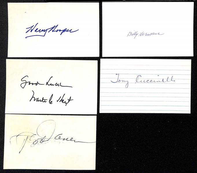 Lot of (210+) Sports Autographed Index cards w. Joe Gordon, By Saam, Eddie Waitkus, Rod Carew, Dom DiMaggio, Carl Hubbell, and Many More (JSA Auction Letter)