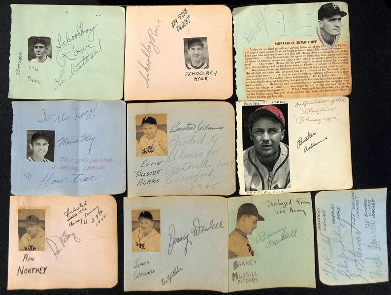 Lot of (35) Mostly Philadelphia Baseball Vintage Autograph Cuts w. Schoolboy Rowe, Danny Murtaugh and Others (JSA Auction)