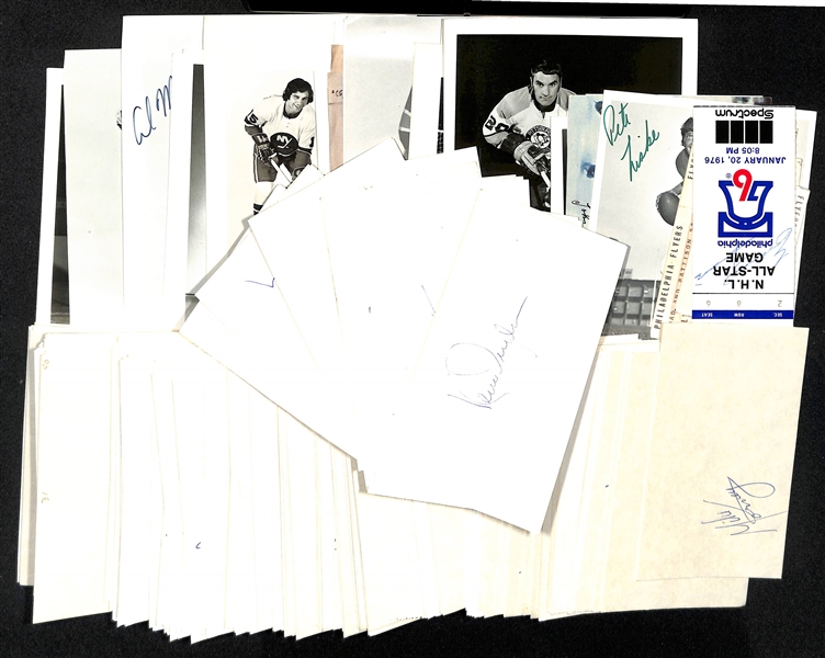 Lot of (275+) Hockey and Baseball Autographed Index Cards and Cuts w. Ken Dryden, Tony Esposito, (2) Yvan Cournoyer, Casey Stengel and Bobby Clarke (JSA Auction Letter)
