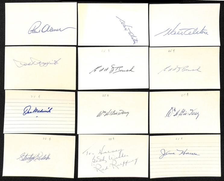 Lot of (150+) Baseball Autographed Index Cards w. Paul Waner, Phil Rizzuto, (2) Walt Alstin and Others (JSA Auction Letter)
