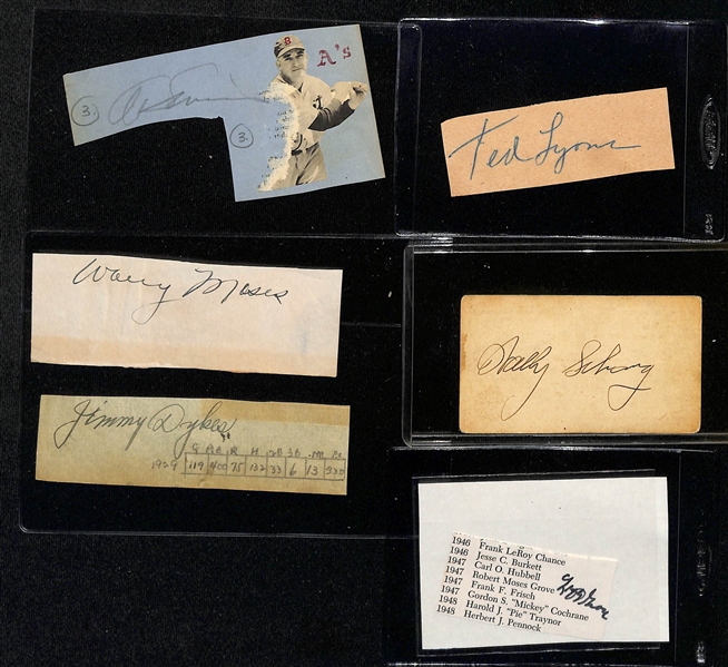 Lot of (70+) Baseball Cut Autographed Cards w. Al Simmons, Lefty Grove, Ted Lyons, Wally Schang, Jimmy Dykes and Others (JSA Auction Letter)