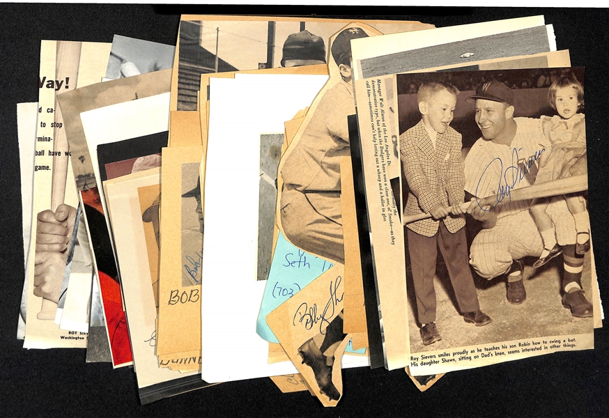 Lot of (70+) Baseball Cut Autographs w. Fred Hutchinson, Bobby Schantz, Walt Dropo, Bob Feller and Others (JSA Auction Letter)