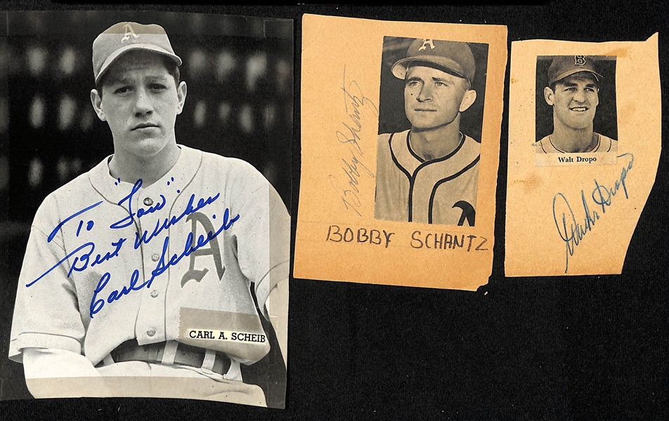 Lot of (70+) Baseball Cut Autographs w. Fred Hutchinson, Bobby Schantz, Walt Dropo, Bob Feller and Others (JSA Auction Letter)