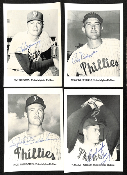 Lot of (24) Autographed Philadelphia Phillies Photos and Bulletins w. Jim Bunning and Others (JSA Auction Letter)