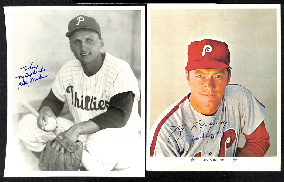 Lot of (24) Autographed Philadelphia Phillies Photos and Bulletins w. Jim Bunning and Others (JSA Auction Letter)