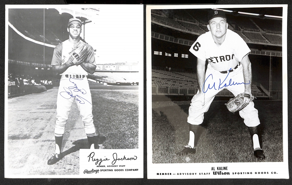 Lot of (6) Autographed Baseball Photos w. Reggie Jackson and Al Kaline (JSA Auction Letter)