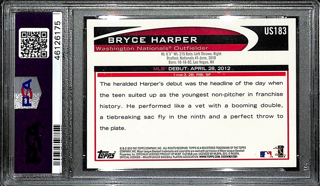 Bryce Harper (Washington Nationals) 2012 Topps Update Baseball #US183 RC  Rookie Card - PSA 10 GEM MINT (New Label)