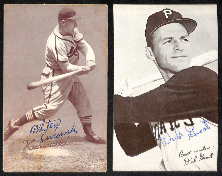 (11) Signed Pirates and Cardinals Baseball Exhibit Cards w. Slaughter, Boyer, Kiner, Mazeroski and Others (JSA Auction Letter)