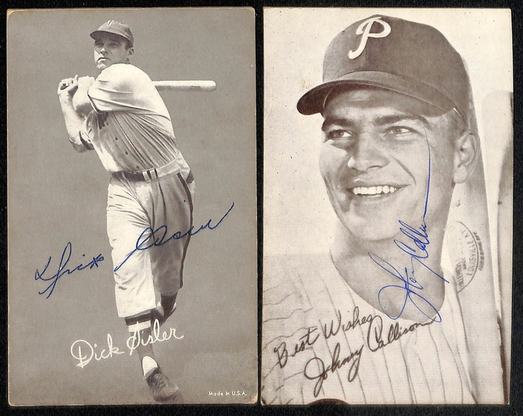 (14) Signed Phillies and A's Autographed Baseball Exhibit Cards w. Ashburn, Ennis, Sisler, Herzog and Others (JSA Auction Letter)