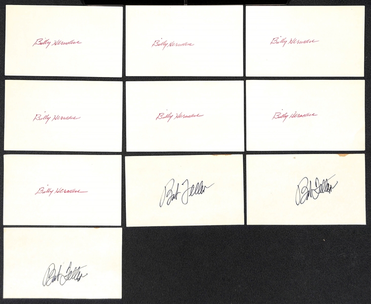 Lot of (15) Baseball Hall of Famers Autographed cards, Index cards, and cuts w. Yastrzemski, Feller, Herman, and Kelly  (JSA Auction Letter)