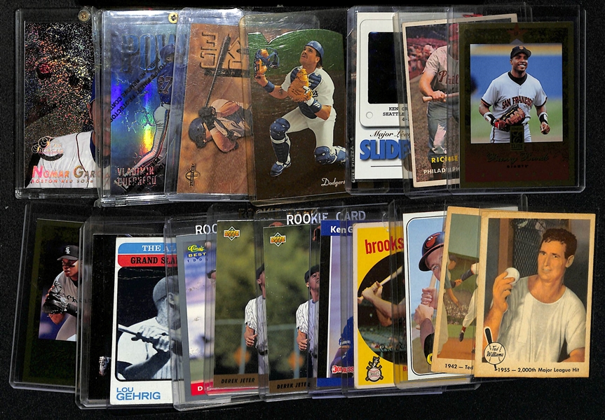 Lot of (19) Vintage and Modern Baseball Cards w. Ted Williams, Brooks Robinson and Ken Griffey Jr. and Derek Jeter Rookies